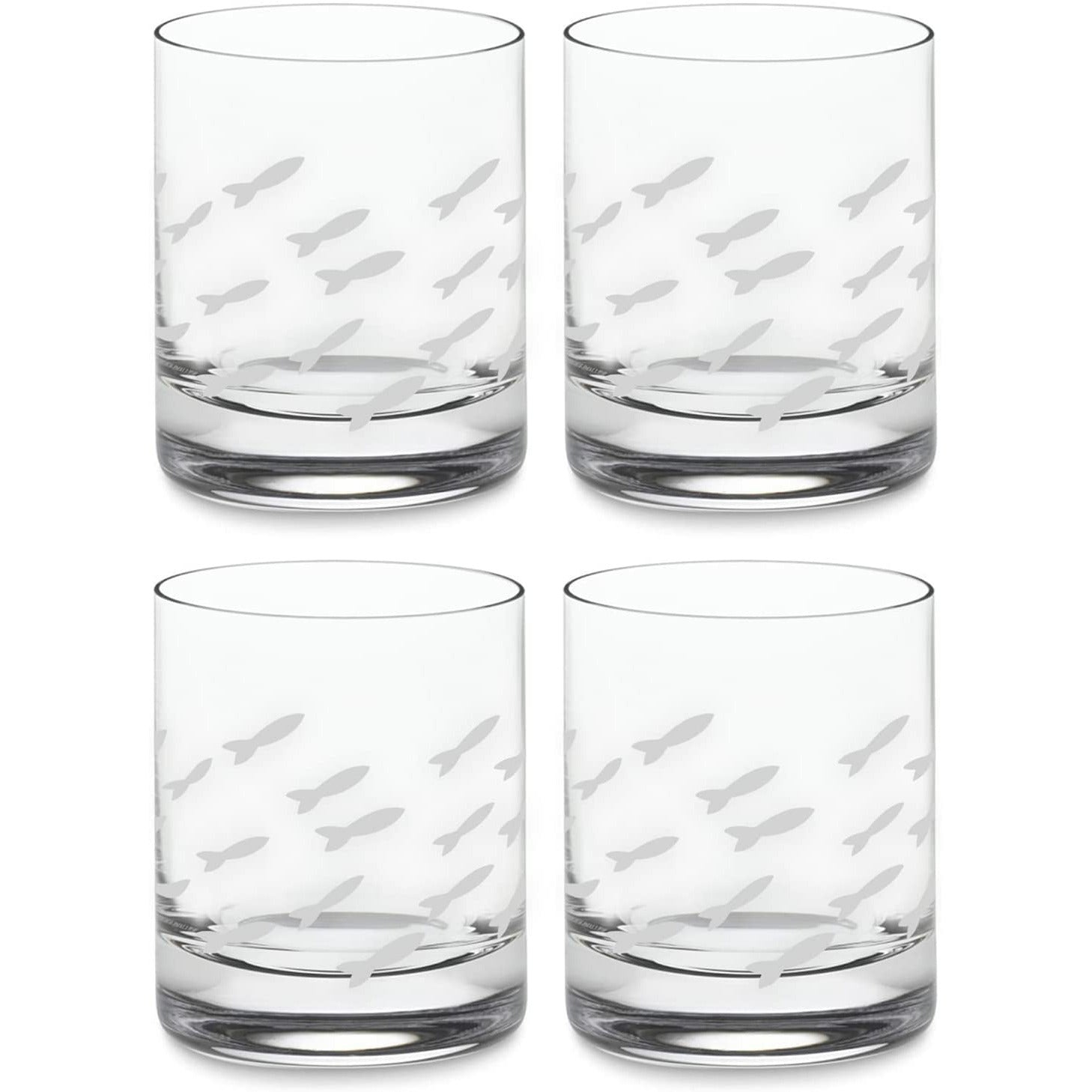 Fish Old Fashion Drinking Glasses, Fish Glasses For White and Red Wine, Water or Whiskey, by The Wine Savant, Each Glass Is Individually Sand Etched - Fish Wine Glasses
