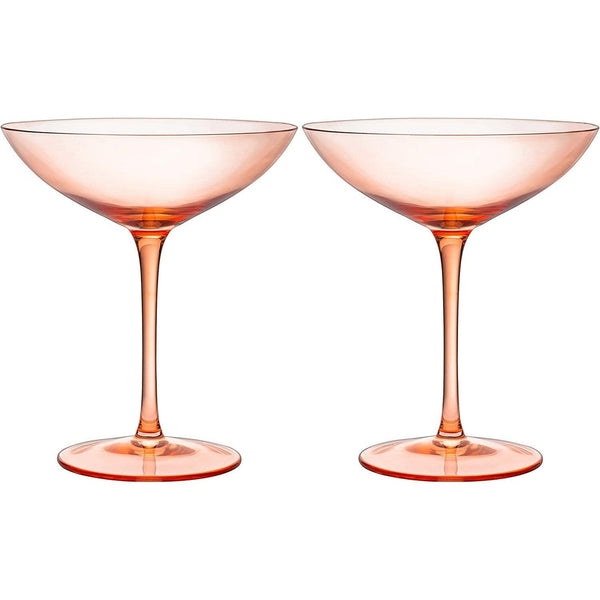 The Wine Savant Champagne Coupes 12oz Colorful Champagne Glasses, Prosecco, Mimosa Glasses Set, Cocktail Glass Set, Bar Glassware Luster Glasses (2, Orange)