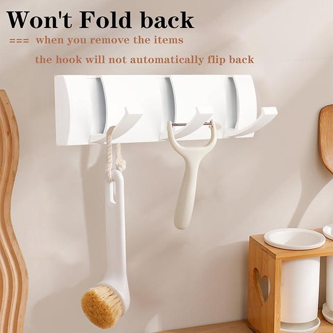 Folding Coat Hooks, Wall Mounted Coat Rack with 3 Retractable Hooks, Heavy Duty Towel Rack for Bathroom Wall Hook for Hanging Clothes Bathrobe, Stainless Steel Coat Hanger for Entryway(White)
