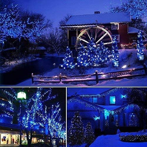 Toodour Solar Christmas Lights, 2 Packs Total 144ft 400 LED 8 Modes Solar String Lights, Waterproof Solar Outdoor Christmas Lights for Garden, Patio, Fence, Balcony, Christmas Tree Decor - Blue