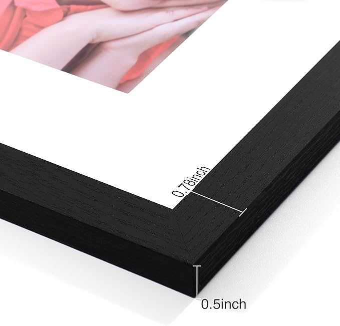 Vittanly 5x7 Picture Frames Set of 9, Shatter Resistant Plexiglass, Display 4x6 Pictures with Mat or 5x7 without Mat, Photo Frames for Wall or Tabletop, Engineered Wood, Black