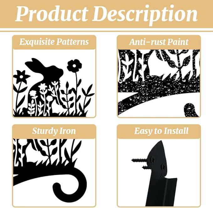 Peacoblue Iron Plant Hangers Hooks for Outdoor Indoor Hanging Plants Flower Fern Pots, Lantern, Bird Feeder, Wind Chimes, 12”x14” Weather Resistant Metal Wall Holder for Porch Garden Farmhouse(Rabbit)