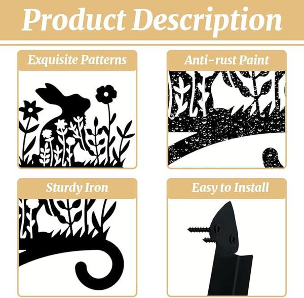 Peacoblue Iron Plant Hangers Hooks for Outdoor Indoor Hanging Plants Flower Fern Pots, Lantern, Bird Feeder, Wind Chimes, 12”x14” Weather Resistant Metal Wall Holder for Porch Garden Farmhouse(Rabbit)