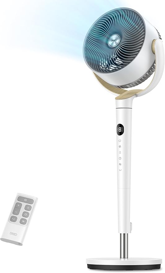 Dreo Fan for Bedroom, 120° Oscillating Standing Fan, Quiet Pedestal Fan with DC Motor, 9 Speeds, 4 modes, 20dB, 120° Manual Vertical, 37-42