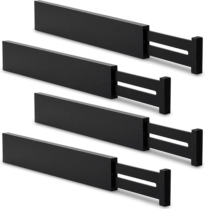 Utoplike 4 pcs Bamboo Kitchen Drawer Dividers Large, Adjustable Black Drawer Organizers, Spring Loaded, Works in Kitchen, Dresser, Bathroom, Bedroom, Drawer, Desk, 2.4