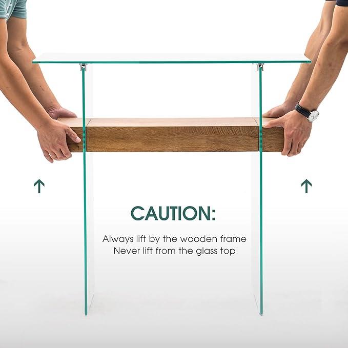 ivinta Glass Console Table with Storage, 31.5'' Modern Narrow Entryway Table for Small Space with Natural Wood Shelves for Living Room, Hallway, Foyer, Bedroom 5103 (Natural)