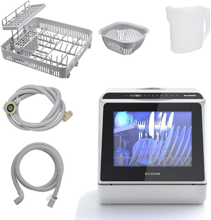 Portable Dishwasher Countertop, WIFI Smart Dishwasher, Compact Mini Dishwashers with 5L Built-in Water Tank, 6 Programs, 360° Dual Spray, High-Temp& Air-Dry Function, Fruit Cleaning