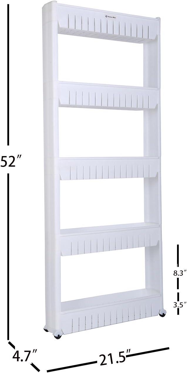 Laundry Room Organizer, Mobile Shelving Unit Organizer with 5 Large Storage Baskets, Gap Storage Slim Slide Out Pantry Storage Rack for Narrow Spaces