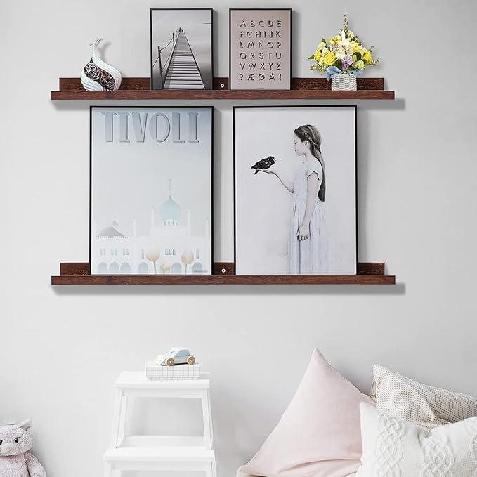 AZSKY 48 Inch Long Floating Shelves for Wall Large Picture Ledge Walnut Photo Ledge Wall Shelf Bookshelf for Home Decor Bathroom Kitchen Spice Rack Gallery Kids Book