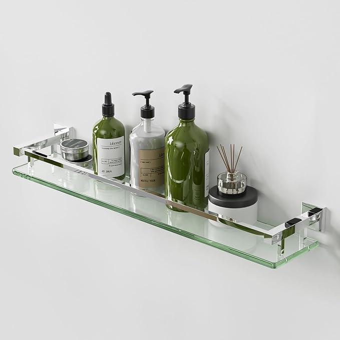 Alise Bathroom Shelf Wall Mounted, Polished Chrome Large Capacity Glass Shelf for Bathroom, 24 inch