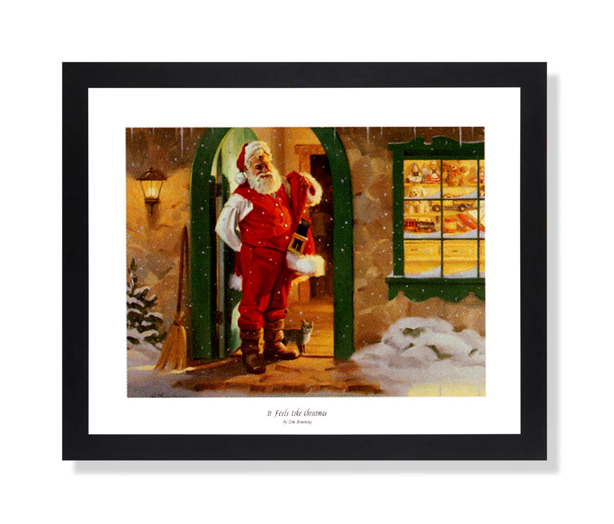Santa Claus Art Print - Framed Holiday Wall Decor With Black Solid Wood Frame & Glass Protection