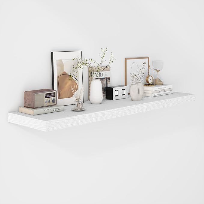 Fun Memories Floating Shelves - 12 Inch Rustic Wooden Wall Shelves - Extra Deeper & Thicker Wall Mounted Storage Shelf for Living Room, Kitchen, Farmhouse - 48