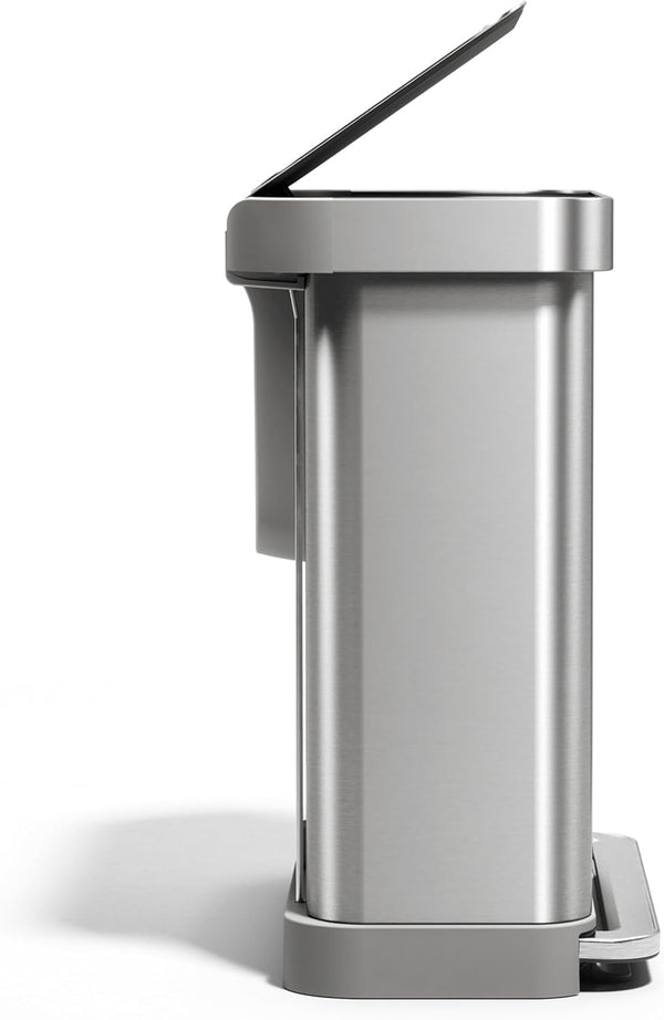 simplehuman 58 Liter / 15.3 Gallon Rectangular Hands-Free Dual Compartment Recycling Kitchen Step Trash Can with Soft-Close Lid, Brushed Stainless Steel