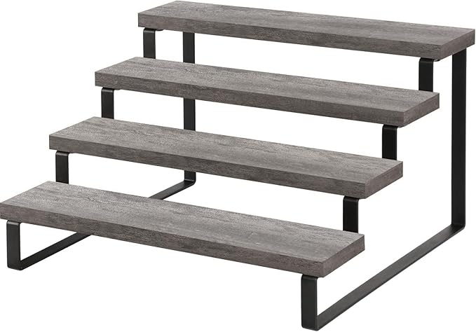 YINMIT Wooden Display Riser Stand, Tiered Perfume and Cologne Organizer Stand, 4 Tier Spice Rack Organizer, Rustic Display Shelf for Candles (4 Tier,Grey)
