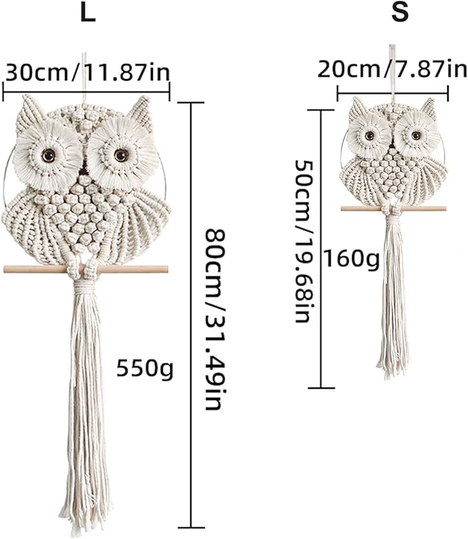 Achart Owl Macrame Wall Hanging-Hand Woven Boho Tapestry-Macrame Wall Decor -Owl Decor for Bedroom, Living Room, Nursery (Beige-L&S)