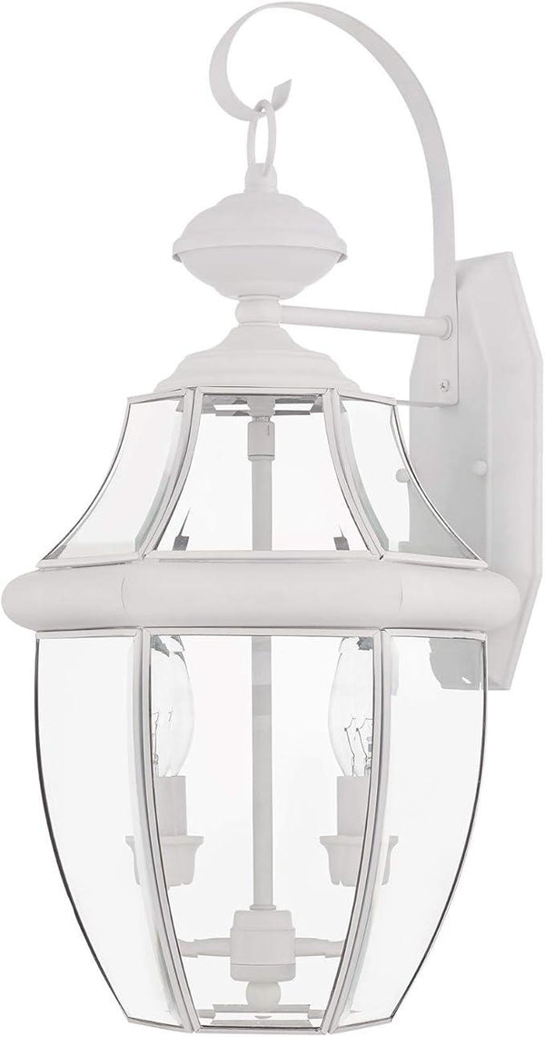 Livex Lighting 2251-03 Outdoor Wall Lantern with Clear Beveled Glass Shades, White