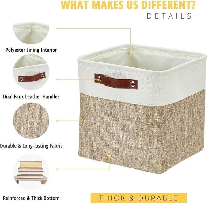 DECOMOMO Storage Cubes, 12x12 Storage Bins, Baskets for Shelves (Beige & White, Cube 12