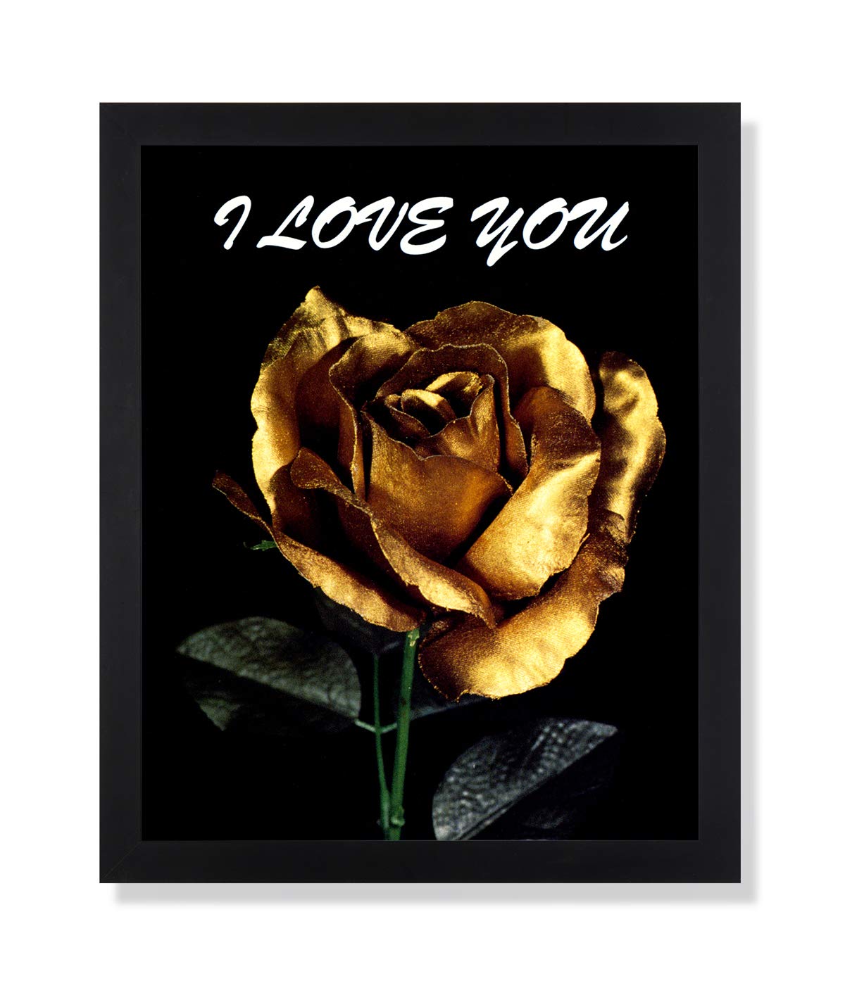 Framed Art Print – Gold Rose Picture With Black Wood Frame, Glass Protected