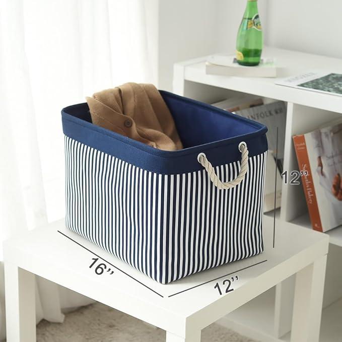 TcaFmac Organization and Storage Basket for Shelves - Large 2 Pack 16x12x12 inch Fabric Storage Cubes, Collapsible Storage Bins for Gift Closet Cloth Toy Books Kids (Navy Patchwork)