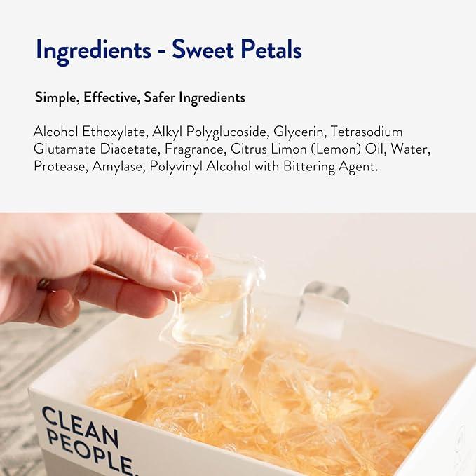 The Clean People Laundry Detergent Pods - Hypoallergenic Laundry Pods - Ultra Concentrated, Recyclable Packaging, Stain Fighting - Sweet Petals, 32 Pack