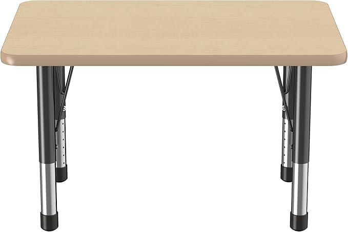 FDP Rectangle Activity School and Classroom Kids Table (24 x 36 inch), Chunky Toddler Leg, Adjustable Height 15-24 inches - Maple Top and Maple Edge
