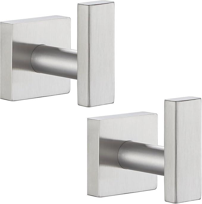 Angle Simple Bathroom Towel Hook 2 Pack, SUS304 Stainless Steel Bath Robe Holder, Modern Coat Hook Wall Mounted, Brushed Nickel