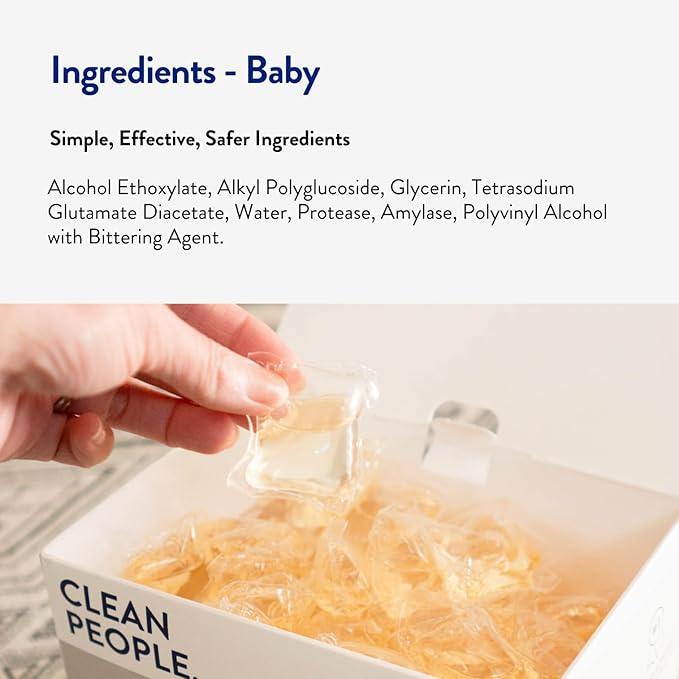 The Clean People Laundry Detergent Pods - Recyclable Packaging, Hypoallergenic, Stain Fighting - Ultra Concentrated, Laundry Soap - Baby (Unscented), 96 Pack
