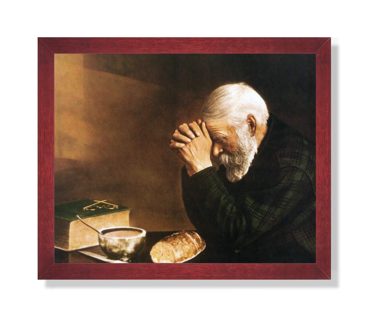 Religious Wall Art – Daily Bread Praying Man 16x20 Cherry Frame Print