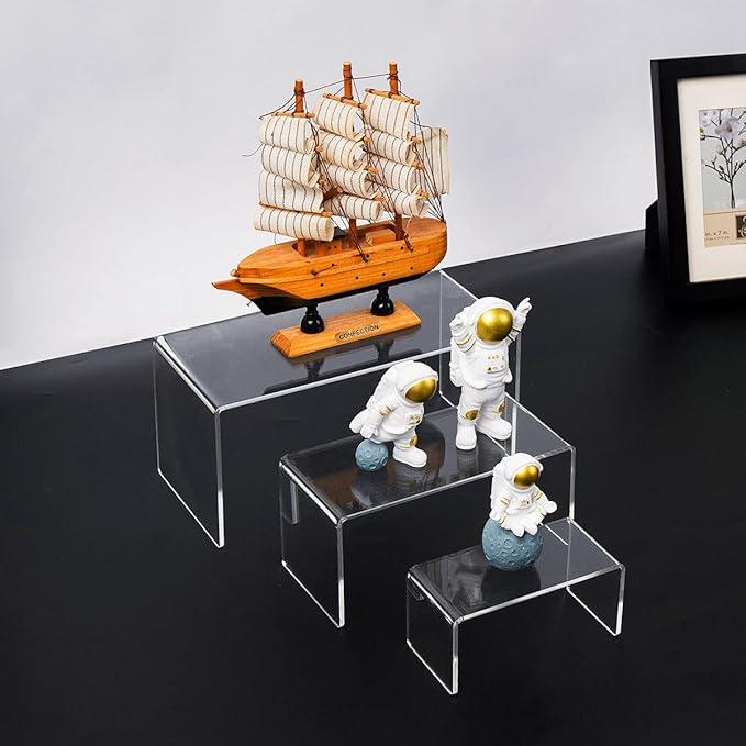 HIIMIEI Acrylic Risers for Display Clear 3-Tier Risers Stands Showcase for Amiibo Funko Pop Figures, Dessert, Jewelry-8.4