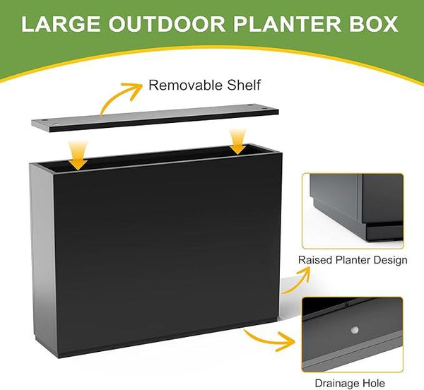 FENCY Metal Rectangular Planter Box Large Planters for Outdoor Plants, Rectangular Tall Planters for Outdoor Plants with Drainage Holes (35.4