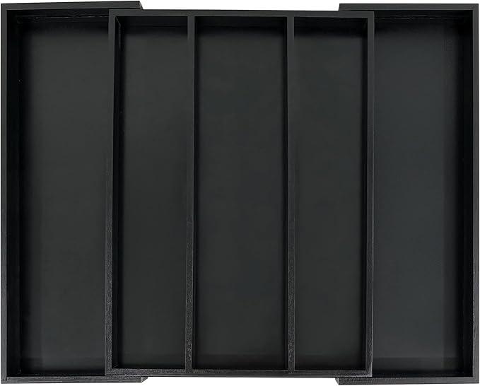Utoplike Bamboo Drawer Organizer Kitchen Utensils, Adjustable Black Silverware Holder and Cutlery Tray Organiser, Expandable Drawer Divider for Flatware, Knives in Kitchen, Bedroom, Living Room