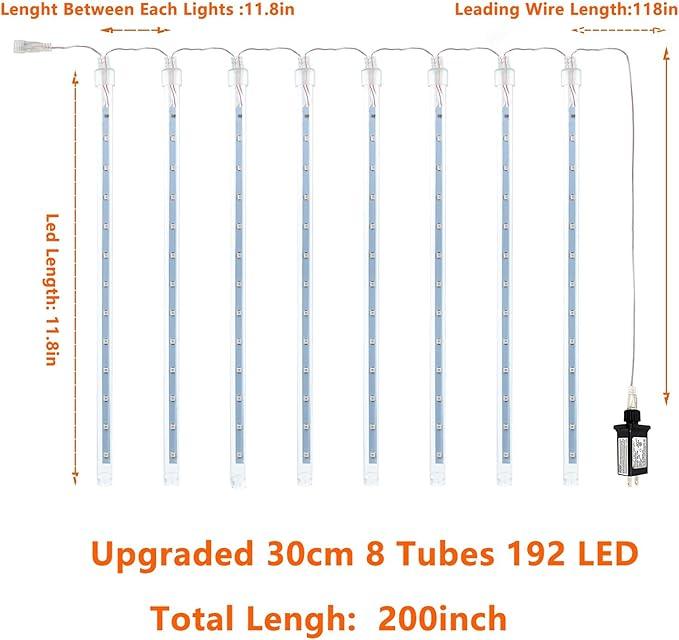EXF 2-Pack Christmas Decorations Light Outdoor, Meteor Shower Lights 16 Tubes 384 LEDs Indoor Outdoor Rain Drop String Lights for Xmas Tree Roof (Blue)