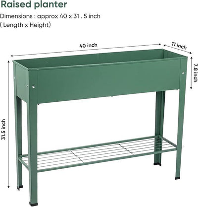 Raised Garden Bed, Elevated Planter Green Metal Plant Box with Legs Standing Garden Stand Drainage Holes Green (Green 40