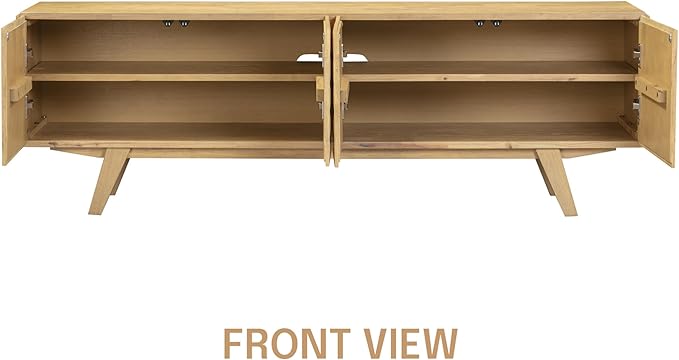 NTC Sapa Mid-Century Modern Solid Wood TV Stand 4-Door Media Console with Carved Geometric Fronts for TVs up to 75