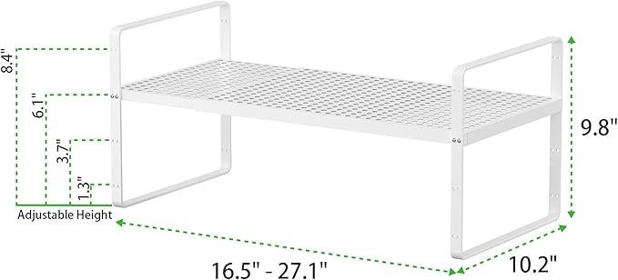 Expandable Cabinet Storage Shelf Stackable Organizer Rack for Kitchen Bathroom Pantry Spice Cupboard Coffee Countertop Home Office Desk Heavy Duty Nonslip White Large 2 Packs