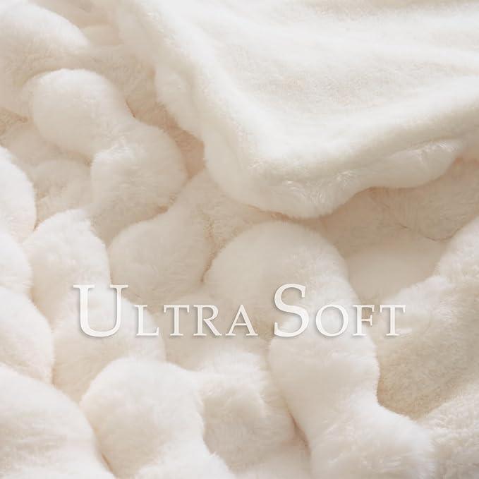 BENVWE Faux Fur Throw Blanket for Couch Bed - Fluffy Soft Thick Bubble Blanket for Living Room Home Decor - Mothers Day Birthday Gifts for Women, Cream White, 63