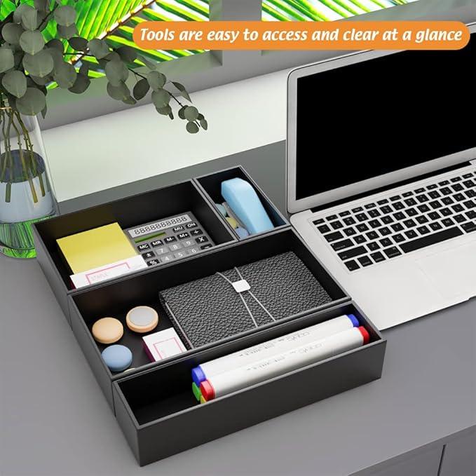 Black Bamboo Drawer Organizer - Silverware&Utensil Holder Organizer for Kitchen Drawers, Multi-Use Drawer Dividers Boxes for Bathroom Counter，Cabinet, Garage, Office Desk, Makeup, Jewelry (9