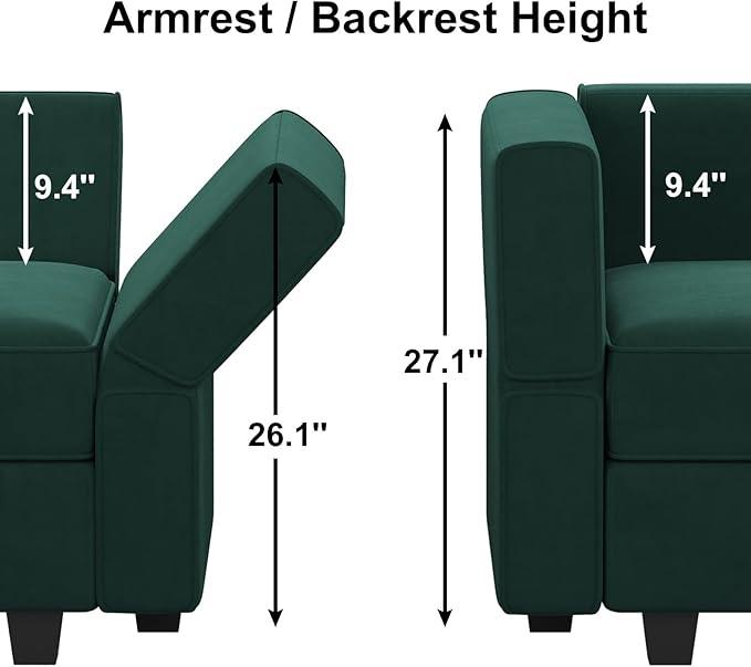 Belffin Modular Sectional Sofa Couch with Reversible Chaise - Velvet L Shaped Couch with Storage, 4-seat Convertible Green.…