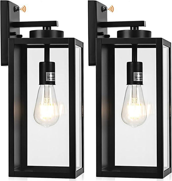 16-inch Dusk to Dawn Outdoor Wall Light Fixture, Large Black Exterior Wall Lantern Waterproof, Farmhouse Porch Sconce Lighting, Modern Wall-Mounted Outside Lights for House Garage, Patio Lamp, 2 Packs