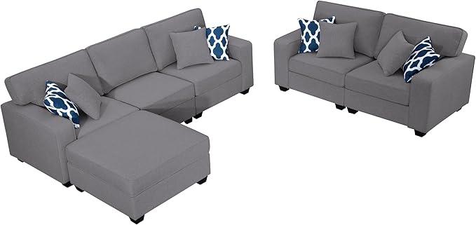 L Lengend Vansen Modular Sectional Sofa U Shaped Couch with Ottoman Modern Reversible Corner Sectional Couch for Living Room (Dark Grey, 2+3 with Ottoman)