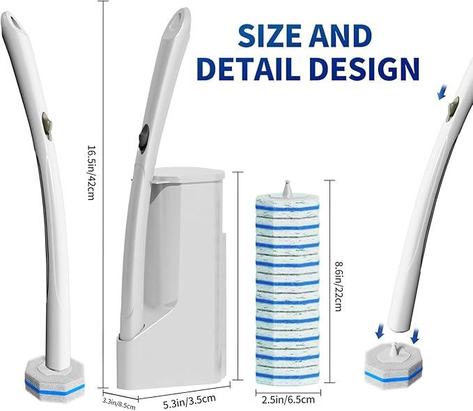 Disposable Toilet Brush Cleaning System, Two Sets of Wands and 60p Refills Pads Replacement Heads, Wall Mounted Toliet Stick Wand Starter Kit Bathroom Maintenance, Toilet Bowl Cleaner Holder