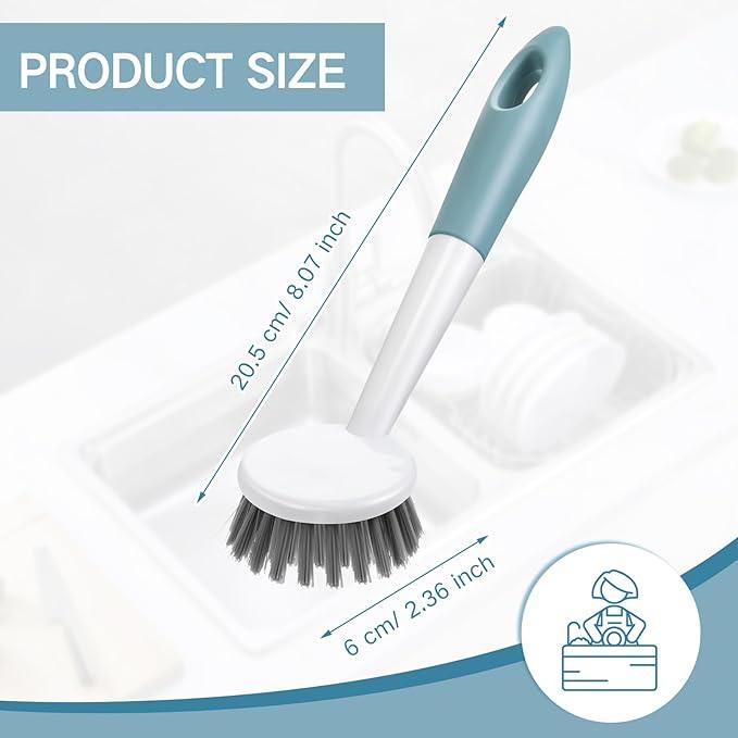 Patelai 12 Pack Kitchen Scrub Dish Brush with Long Handle Dish Scrubber with Stiff Bristles Scrub Brushes for Kitchen Dishes Washing Tools, Pots, Pans and Sink Cleaning (Celadon)
