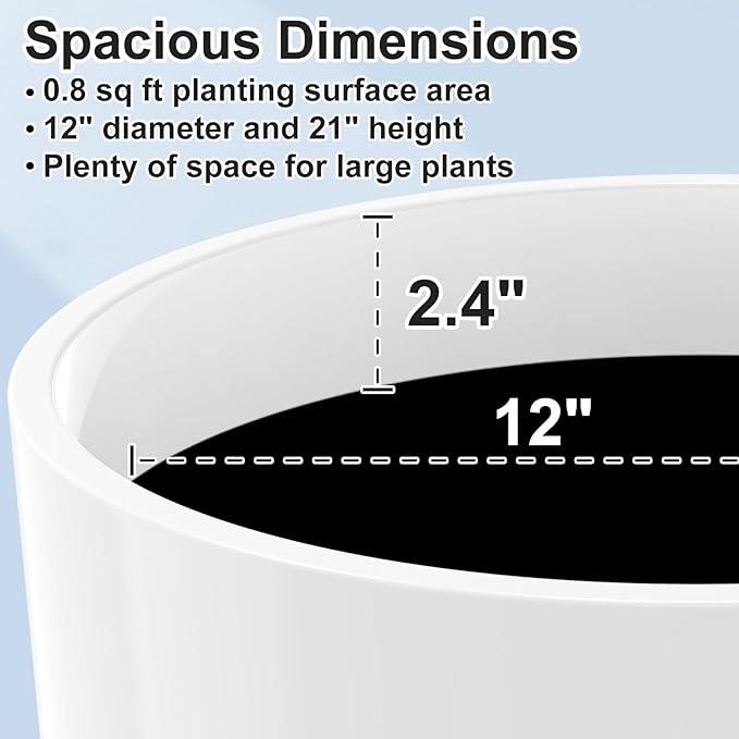 Tall Flower Pot Indoor - Outdoor Plant Pot - White Glossy Planter - Elegant Ceramics Imitation - 12