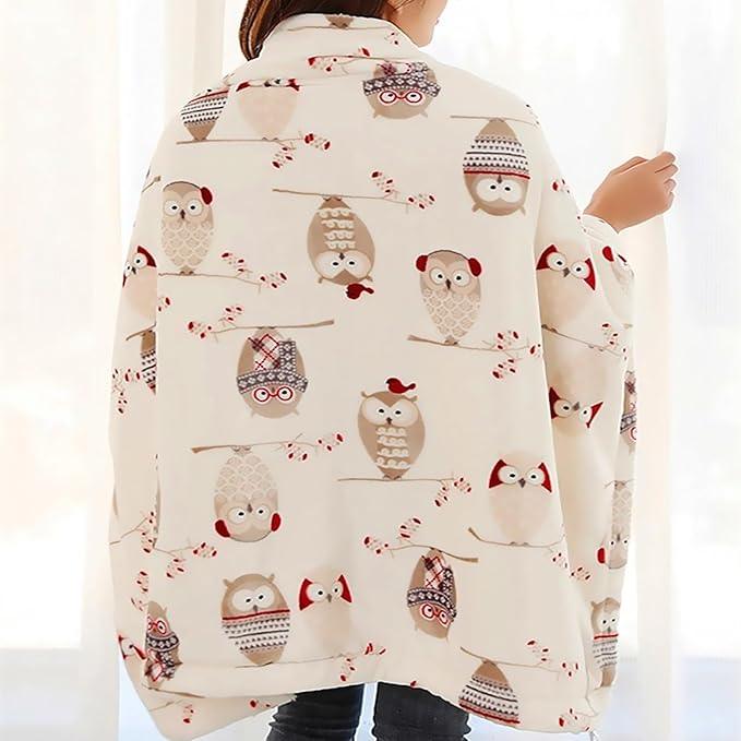UKELER Flannel Sherpa Throw 60'' x 50''- Owl Printed Soft Plush Flannel Blanket Throws for Bed/Couch/Sofa/Office/Camping