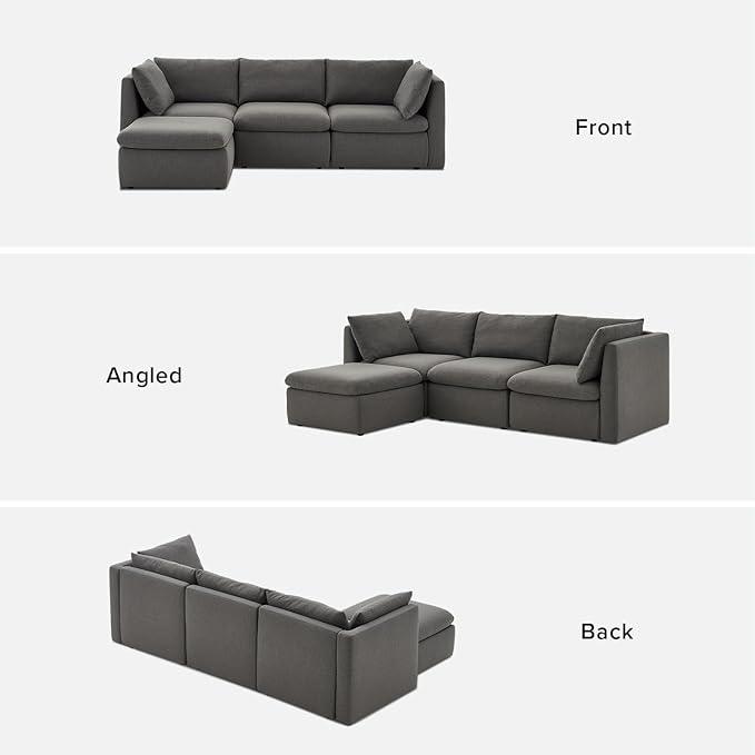 mopio Oversized Modular Sectional Sofa with Fully Removable Covers and Storage, Convertible U, L-Shaped and Sleeper Sectional, Modern Couches with Ottoman Chaise (Stone Gray Fabric, 4 Seats, L)