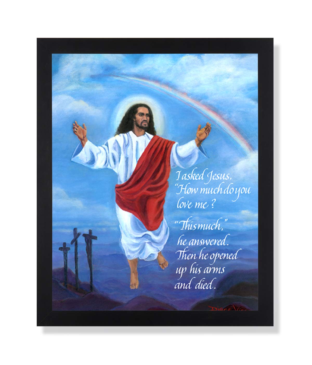 African American Jesus Art Print - Framed 16x20 Wall Art with Black Solid Wood Frame