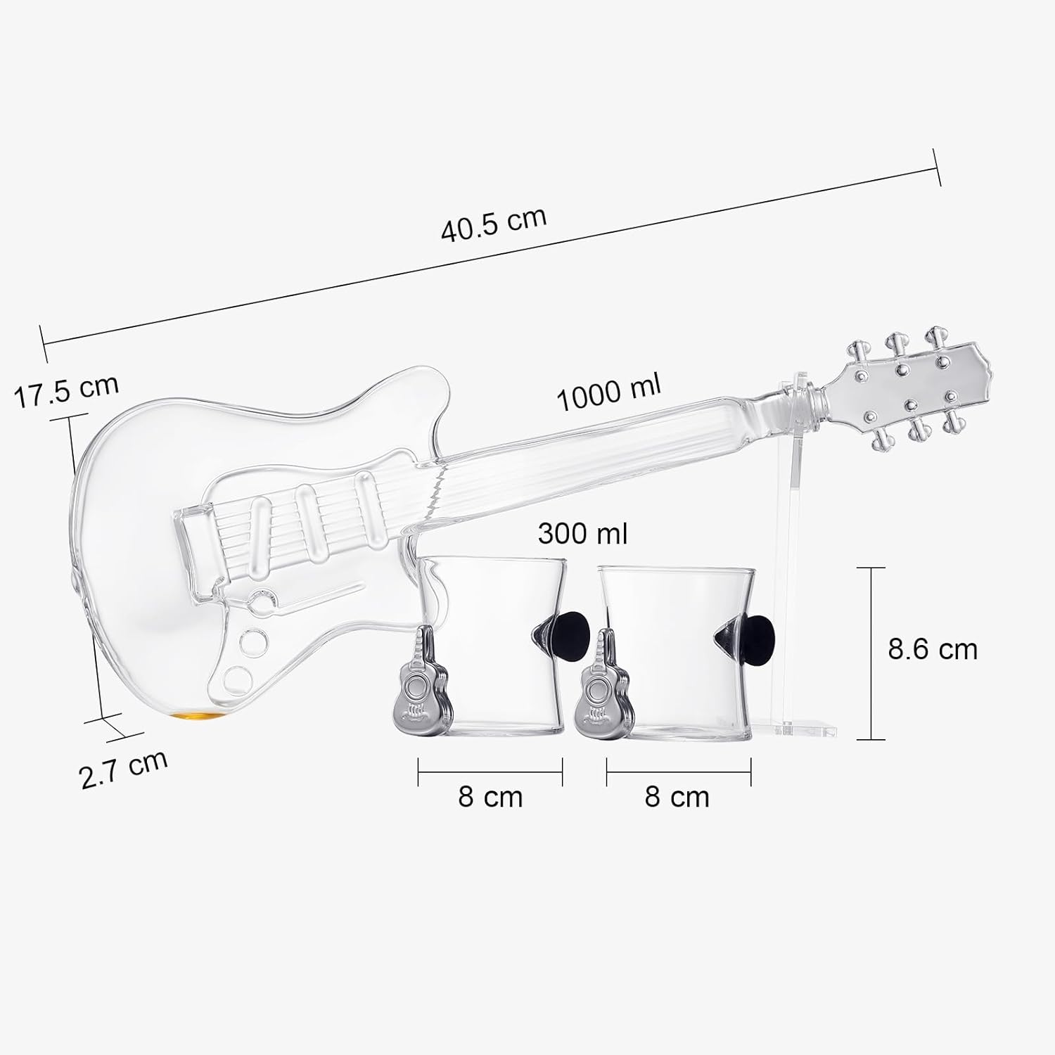 Electric Guitar Whiskey & Wine Decanter with 2 Pick Whiskey Glasses, Acrylic Stand & Case - 34 OZ Glass 16