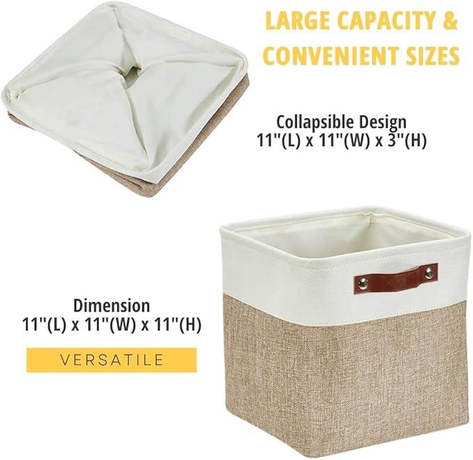 DECOMOMO Storage Cubes, 11x11 Cube Storage Bins, Baskets for Shelves (Beige & White, Cube 11