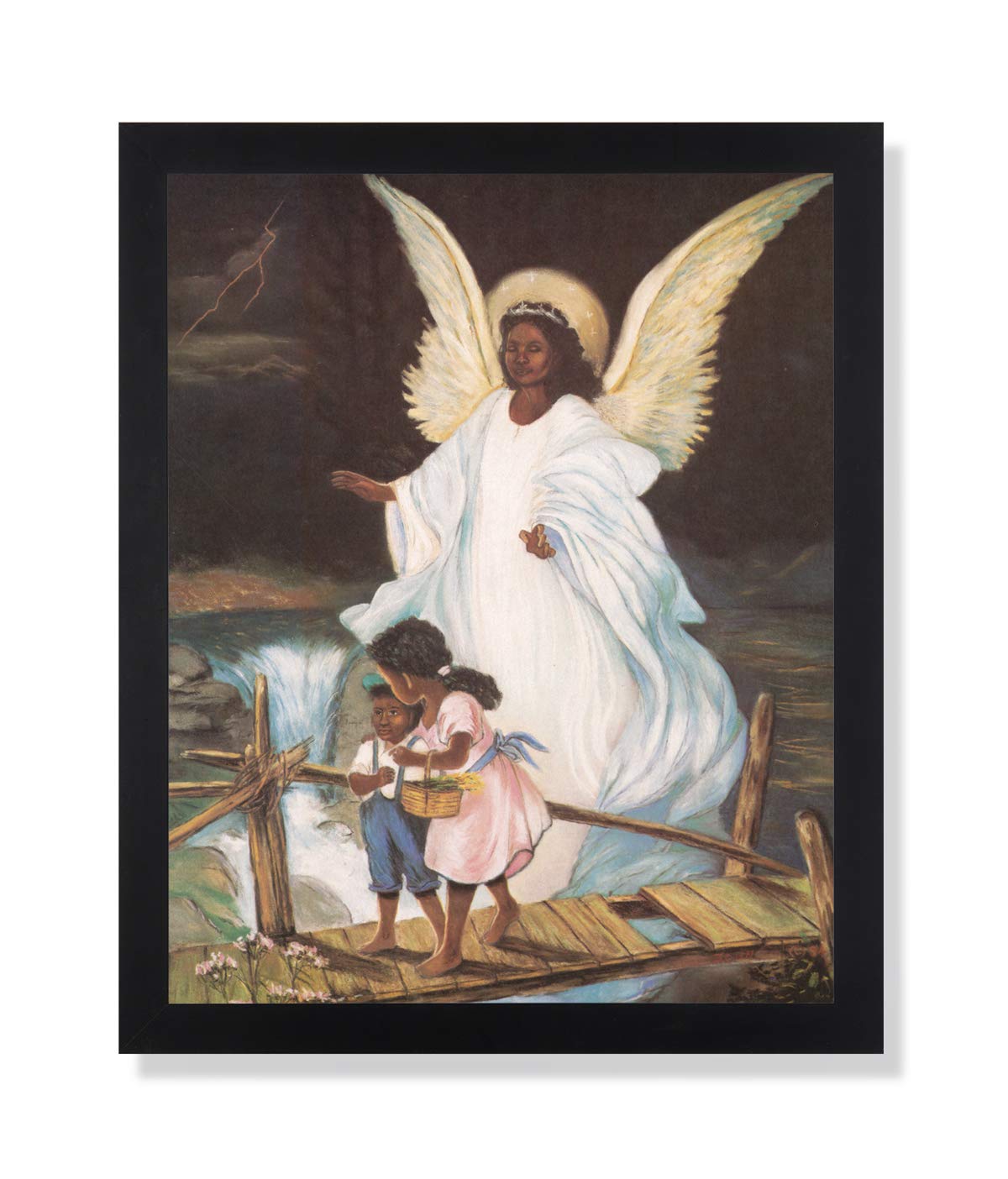 Guardian Angel Art Print | Black Framed Religious Wall Art – 16x20 Spiritual Home Decor Gift