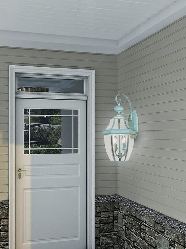 Livex Lighting 2251-07 Monterey 2 Light Outdoor Bronze Finish Solid Brass Wall Lantern with Clear Beveled Glass, 20.25